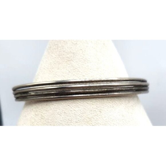Multi Layered Wire Cuff Bracelet With Ball Cap Ends - Silver Tone - Picture 2 of 3